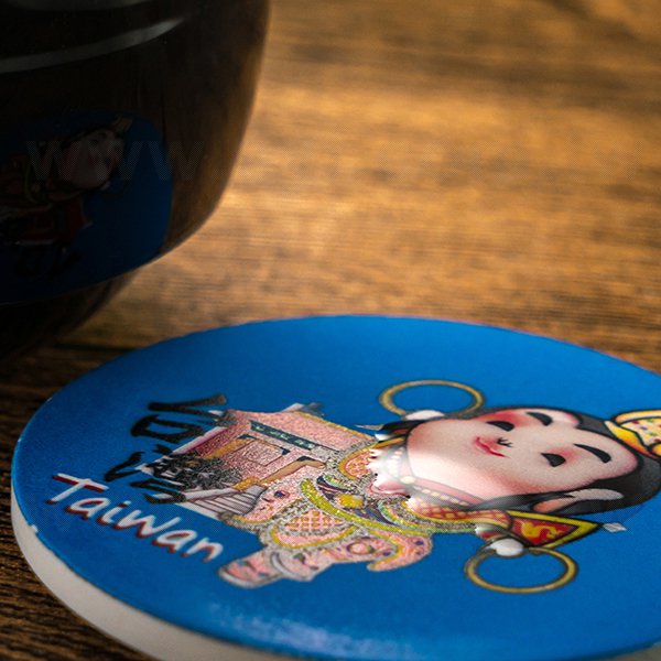 圓形陶瓷杯墊磁鐵-台灣廟宇直徑6.7cm磁鐵冰箱貼杯墊-可客製化印刷LOGO